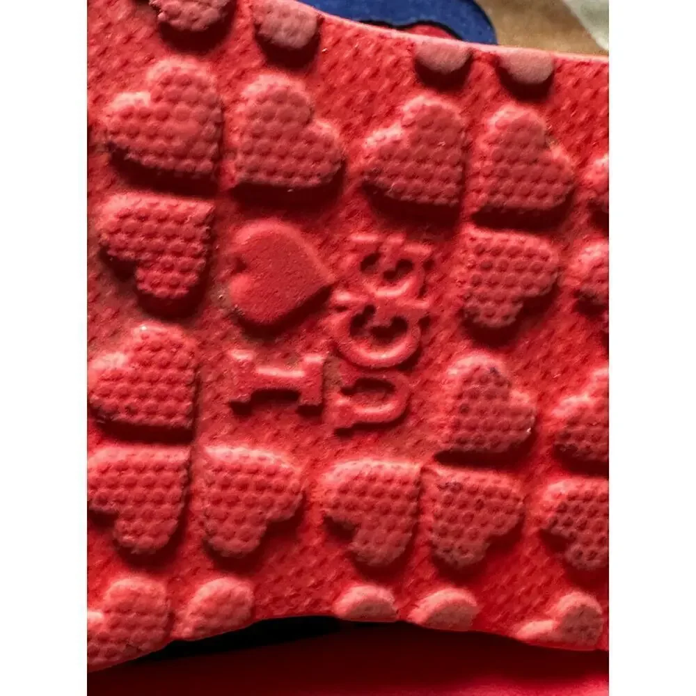 Ugg Blue Red I Love Ugg Sparkle Heart Sherpa Mid-Calf Boots Women's Size 5